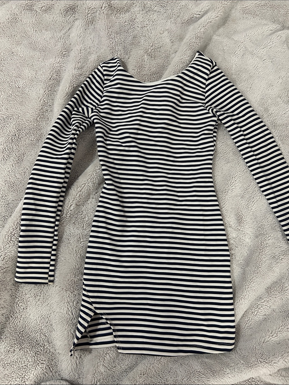 Honey Punch Black and White Striped Long-Sleeve Bodycon Dress